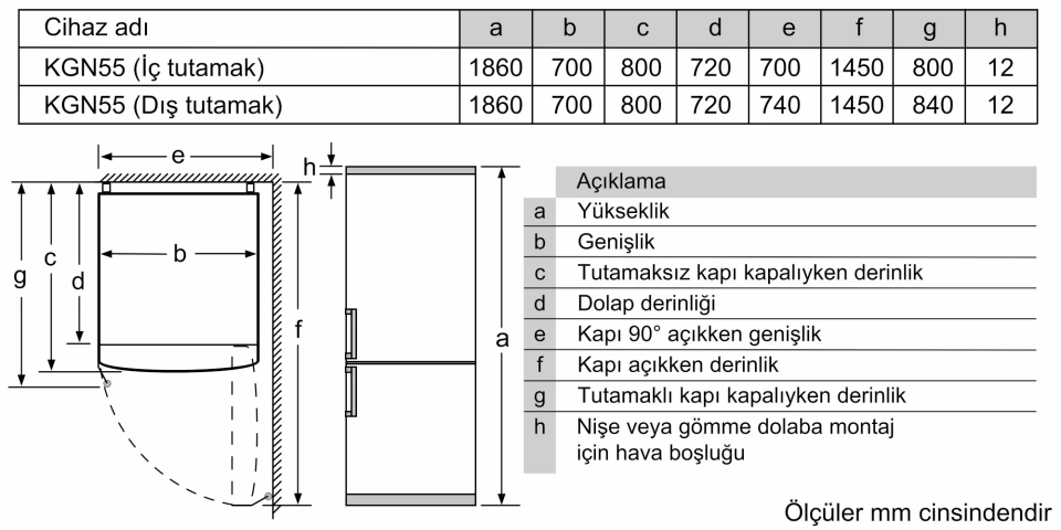 Bosch KGN55CWE0N Alttan Donduruculu Buzdolabı 186 x 70 cm Beyaz, No Frost