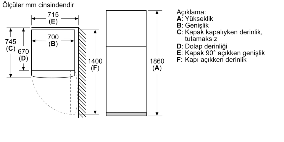 BOSCH KDN55NLE0N Üstten Donduruculu Buzdolabı 186 x 70 cm Inox Görünümlü, No Frost