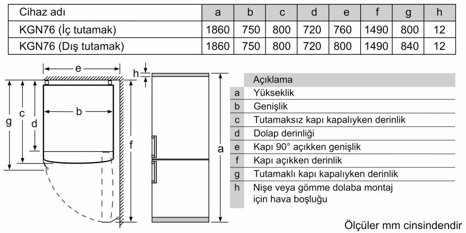 BOSCH KGN76VIE0N Alttan Donduruculu Buzdolabı 186 x 75 cm Kolay temizlenebilir Inox, No Frost