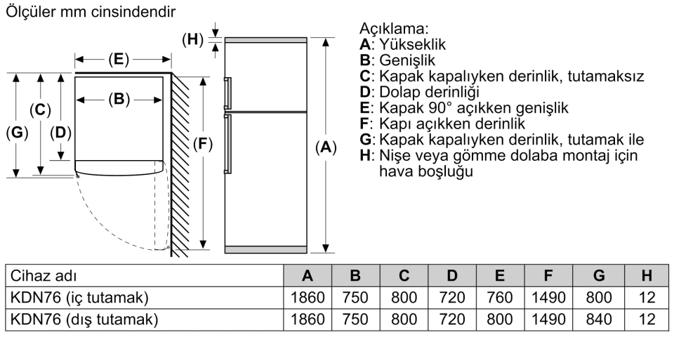 BOSCH KDN76AIE0N Üstten Donduruculu Buzdolabı 186 x 75 cm Kolay temizlenebilir Inox, No Frost
