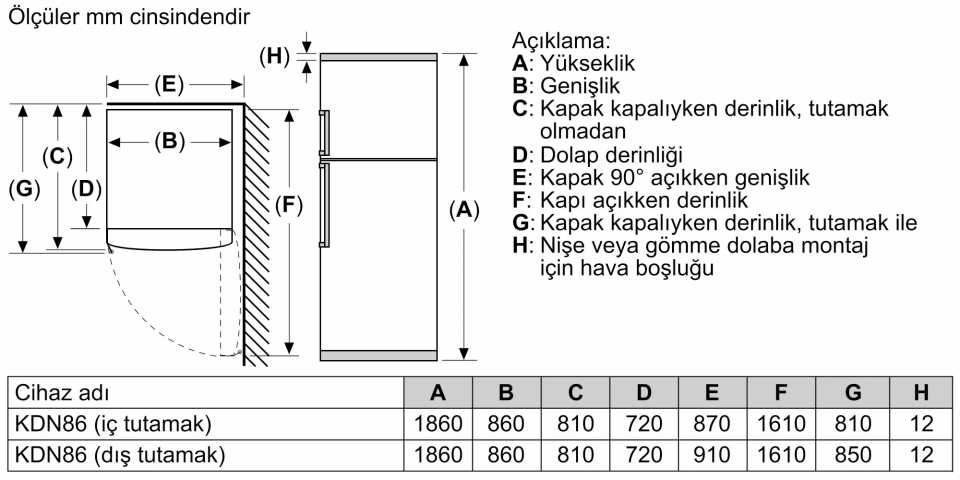 BOSCH KDN86AID1N Üstten Donduruculu Buzdolabı 186 x 86 cm Kolay temizlenebilir Inox, No Frost
