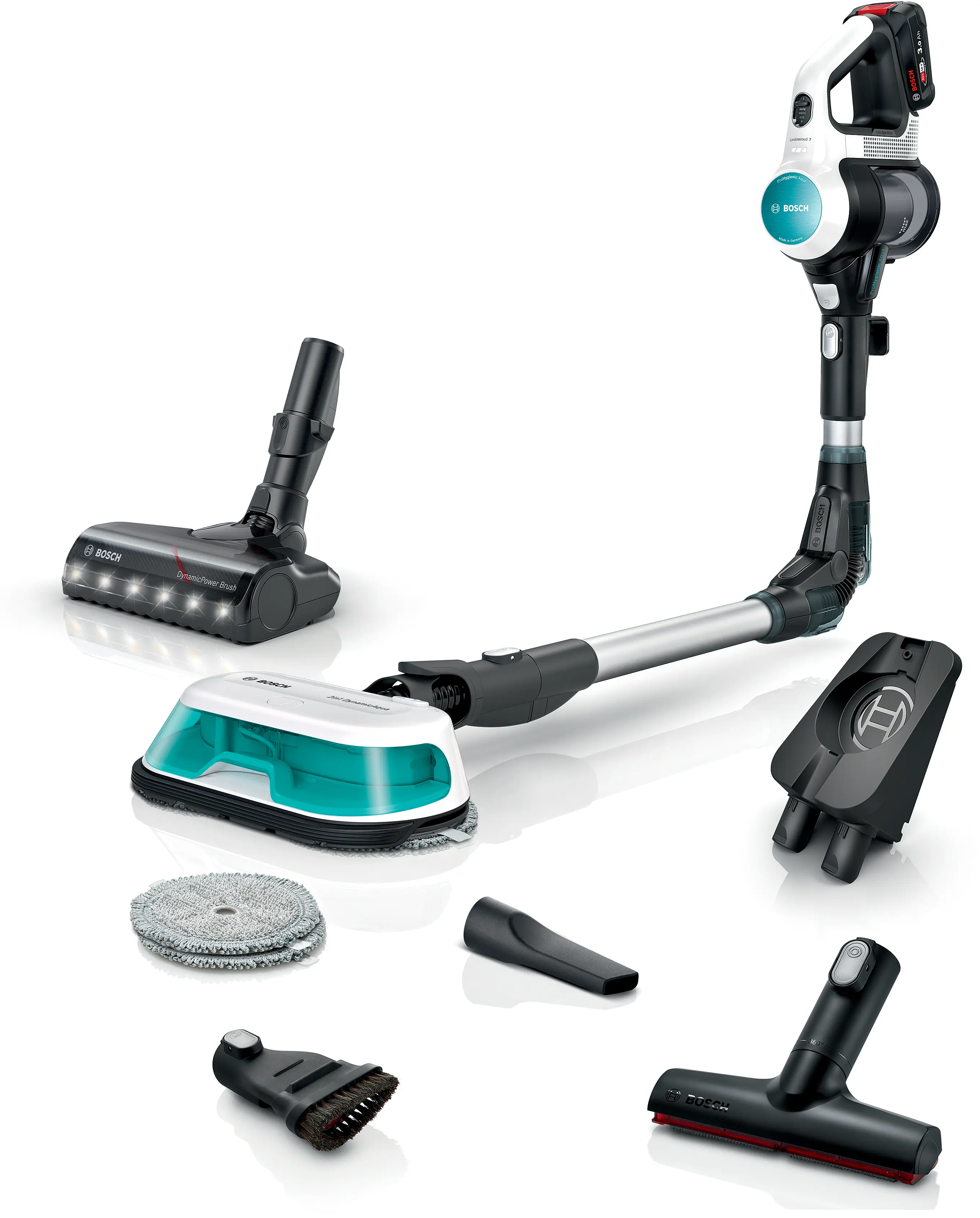 Bosch BCS71HYG1 2'si 1 arada Süpürme ve Silme Unlimited 7 ProHygienic Aqua Beyaz