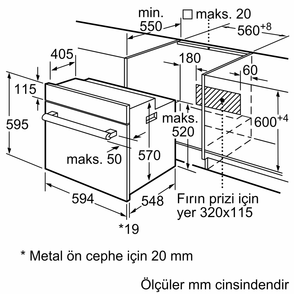 Bosch HBJ559EB6T Ankastre Fırın 60 x 60 cm Siyah