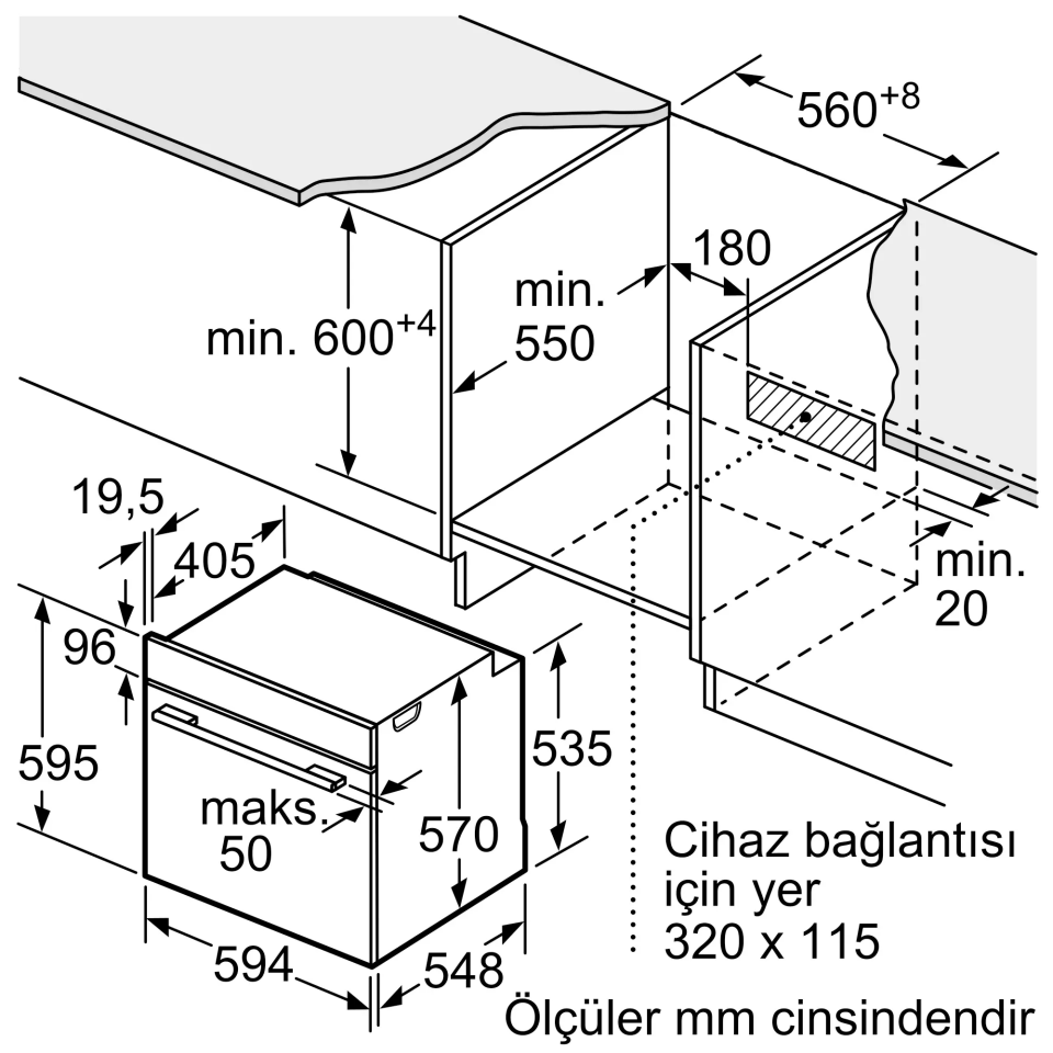 Bosch HUA717BR0T Buhar Destekli Ankastre Fırın 60 x 60 cm Inox