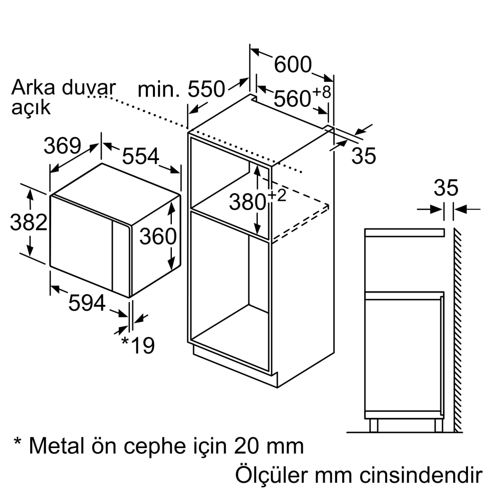 Bosch BEL554MG2 Ankastre Mikrodalga, Izgara Fonksiyonlu 59 x 38 cm