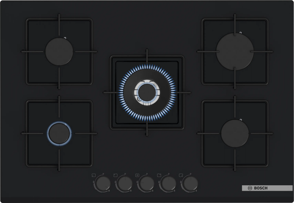Bosch PNQ7B6P30O Gazlı Ocak 75 cm Sert cam, Siyah