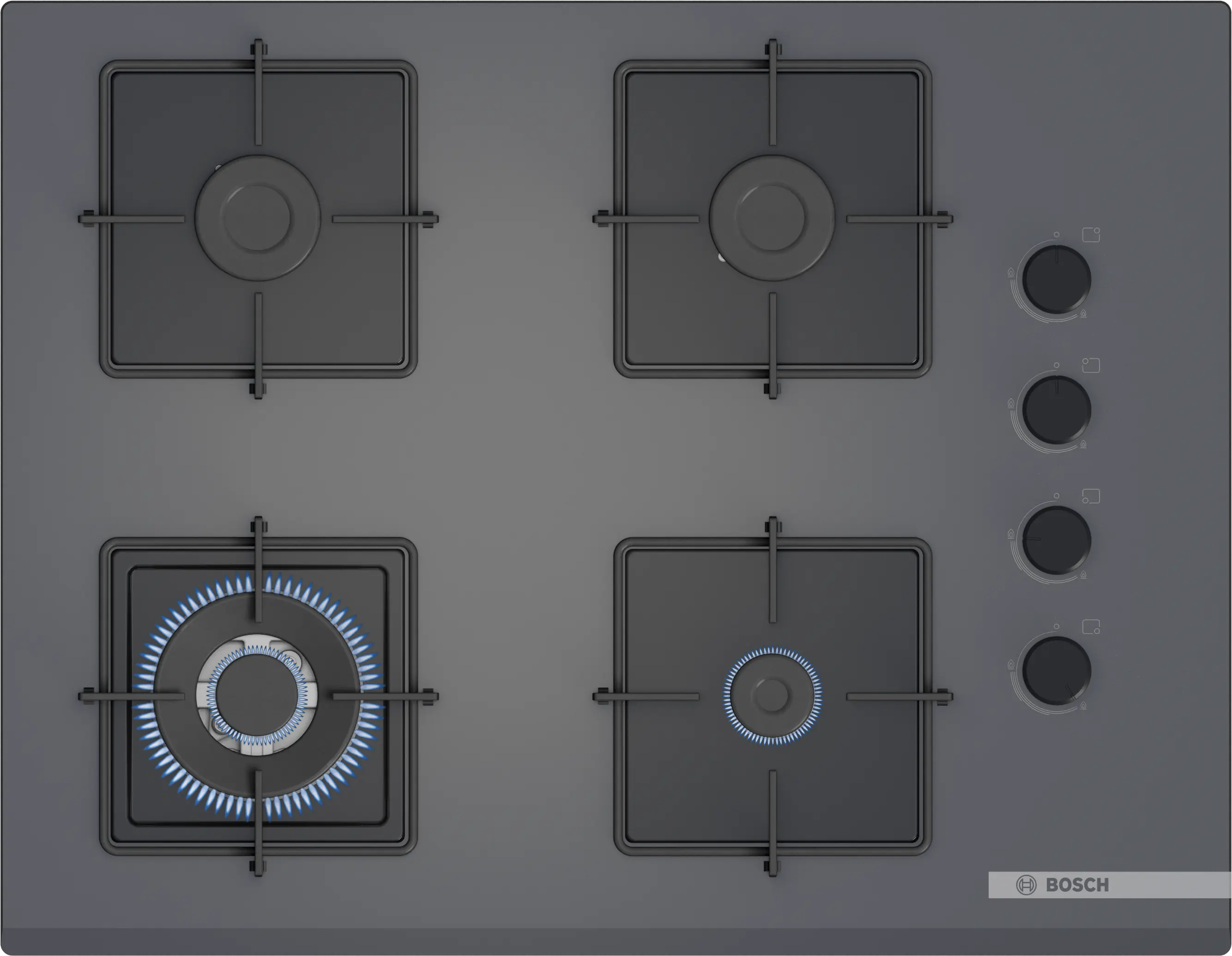 Bosch POH7C9P30O Gazlı Ocak 67 cm Sert cam, Antrasit gri