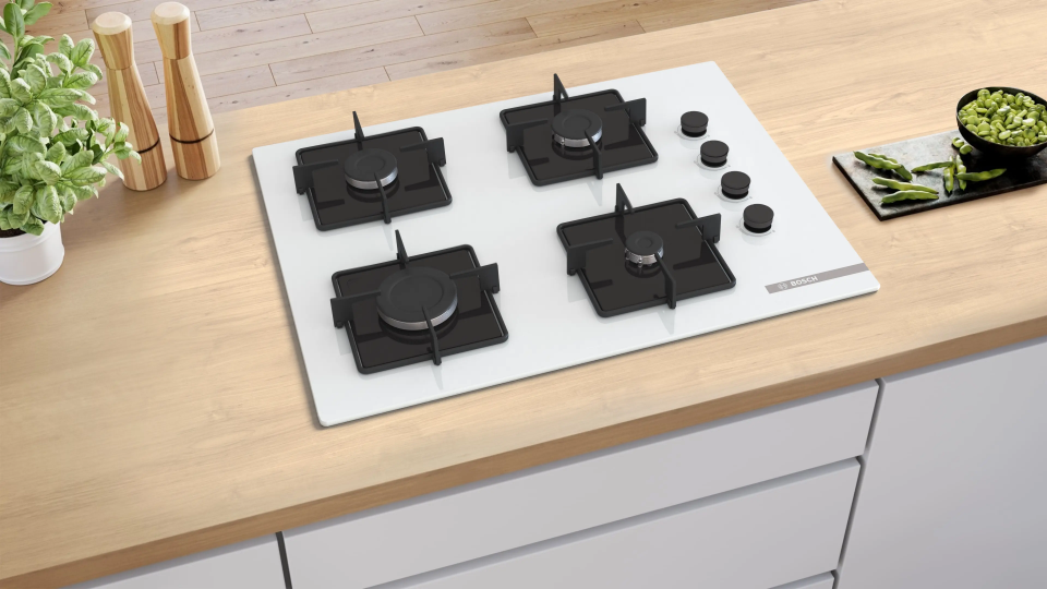 Bosch POP7C2P31O Gazlı Ocak 67 cm Sert cam, Beyaz