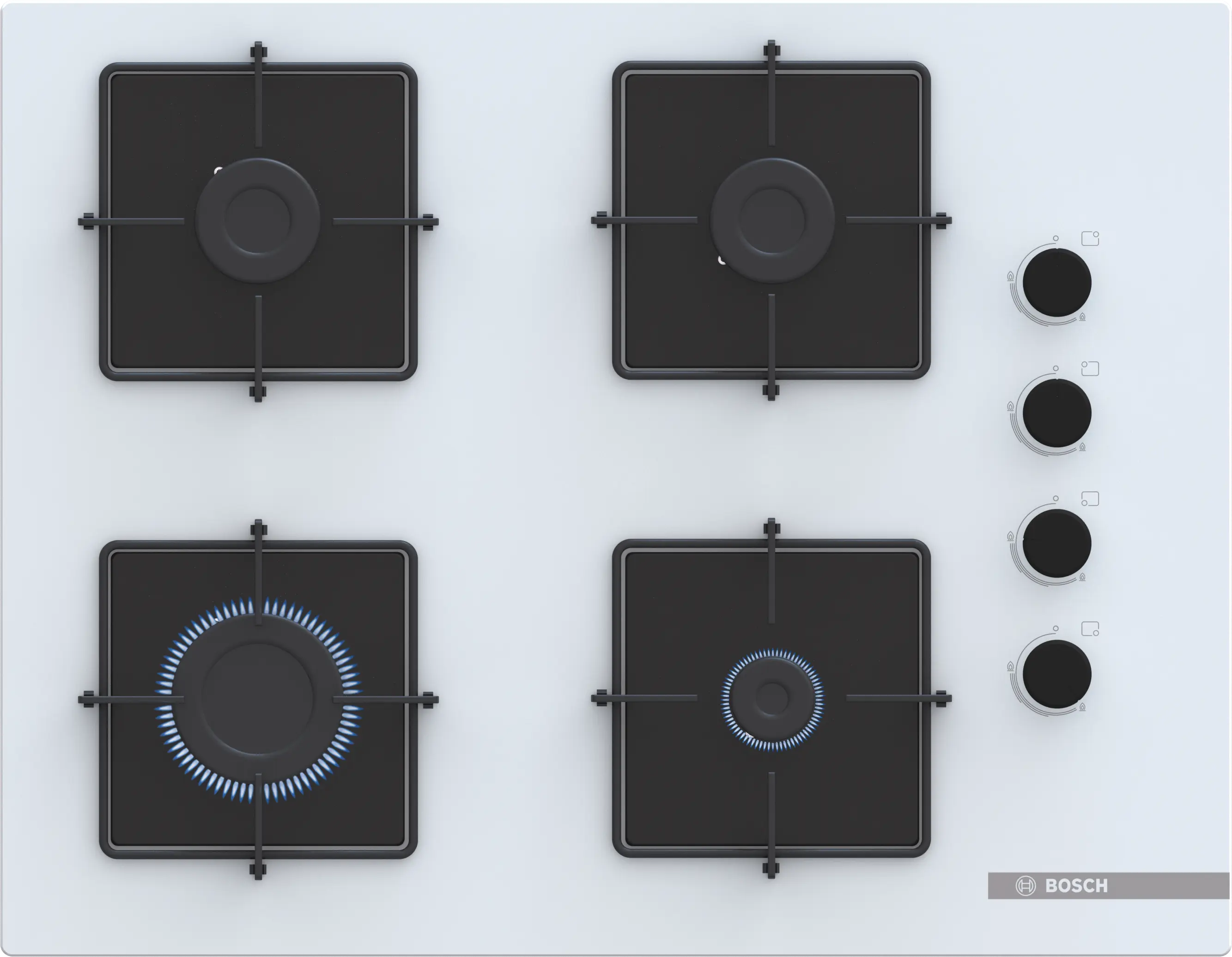 Bosch POP7C2P31L Gazlı Ocak 67 cm Sert cam, Beyaz