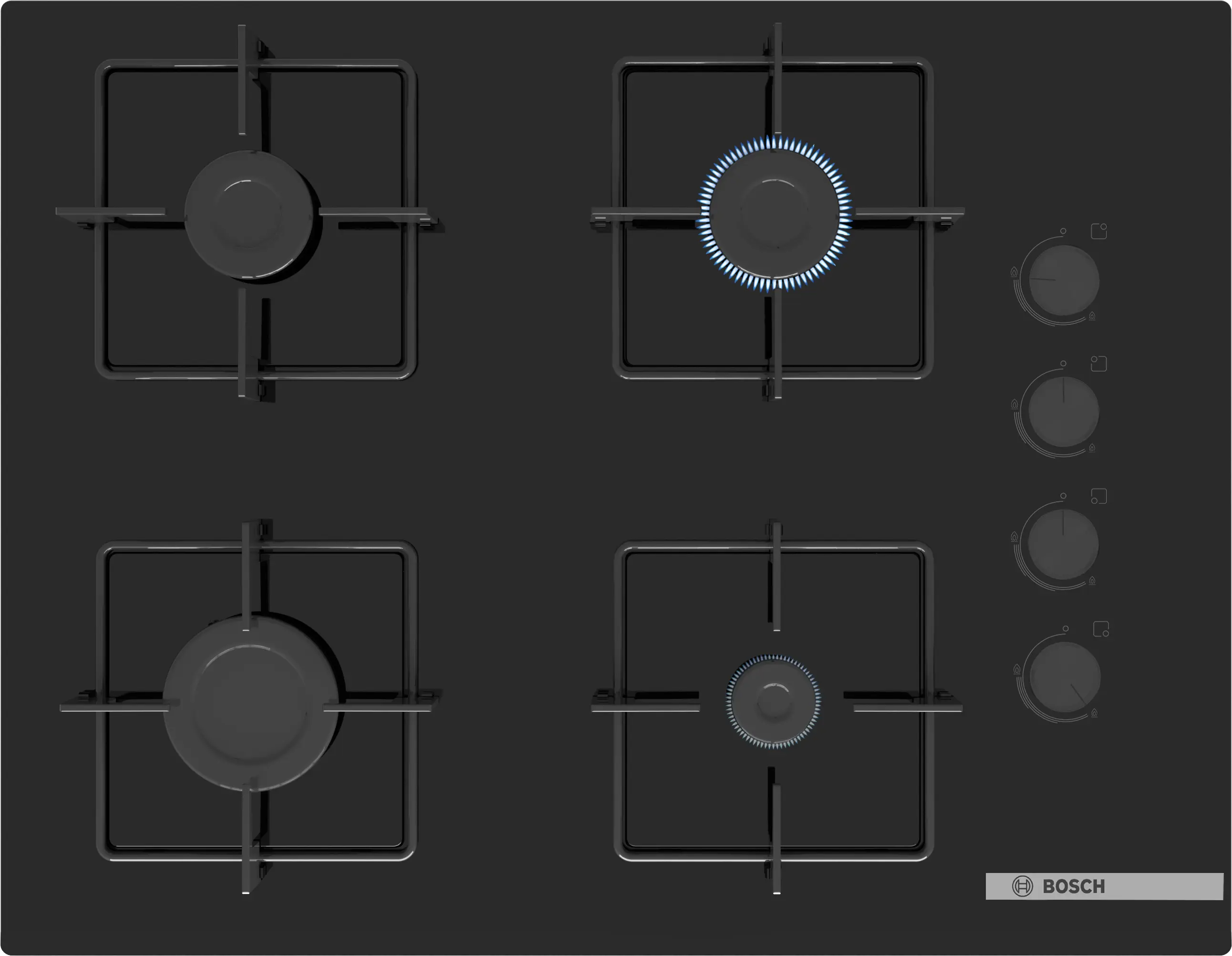 Bosch POP7C6P31L  Gazlı Ocak 67 cm Sert cam, Siyah