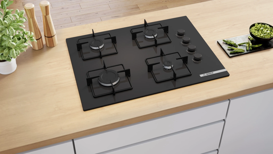 Bosch POP7C6P31L  Gazlı Ocak 67 cm Sert cam, Siyah