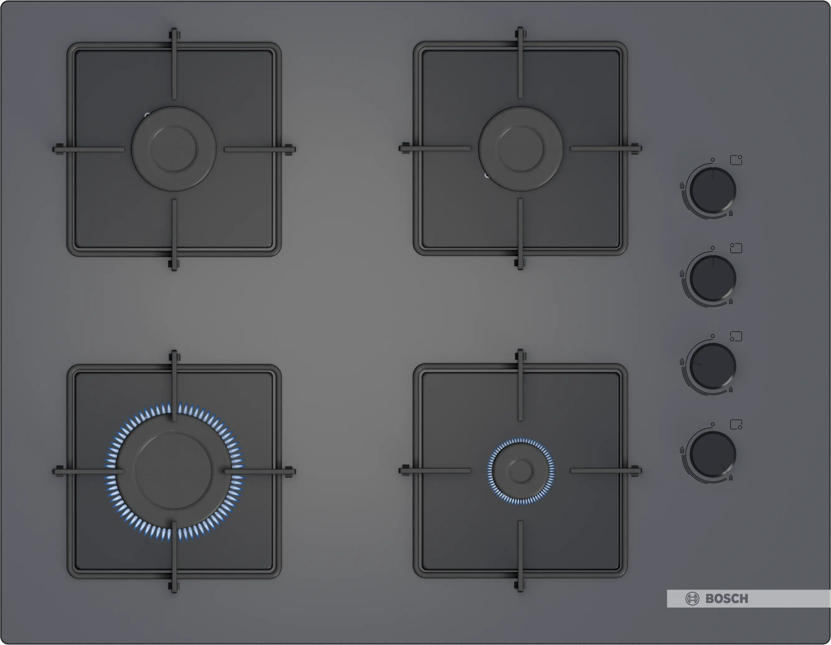 Bosch POP7C9P31L Gazlı Ocak 67 cm Sert cam, Antrasit gri