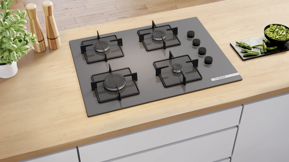 Bosch POP7C9P31L Gazlı Ocak 67 cm Sert cam, Antrasit gri