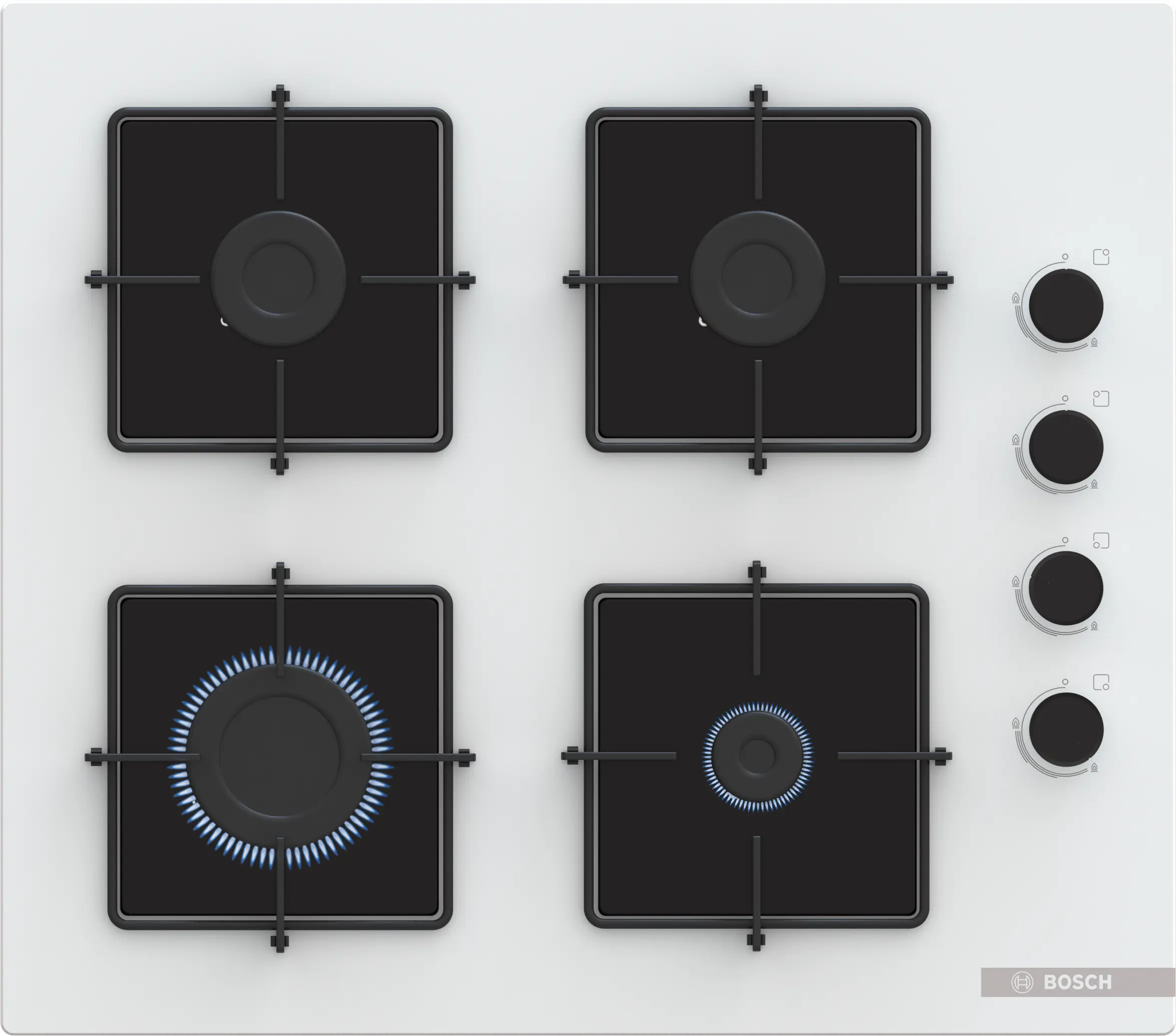 Bosch POP6C2P31O Gazlı Ocak 60 cm Sert cam, Beyaz