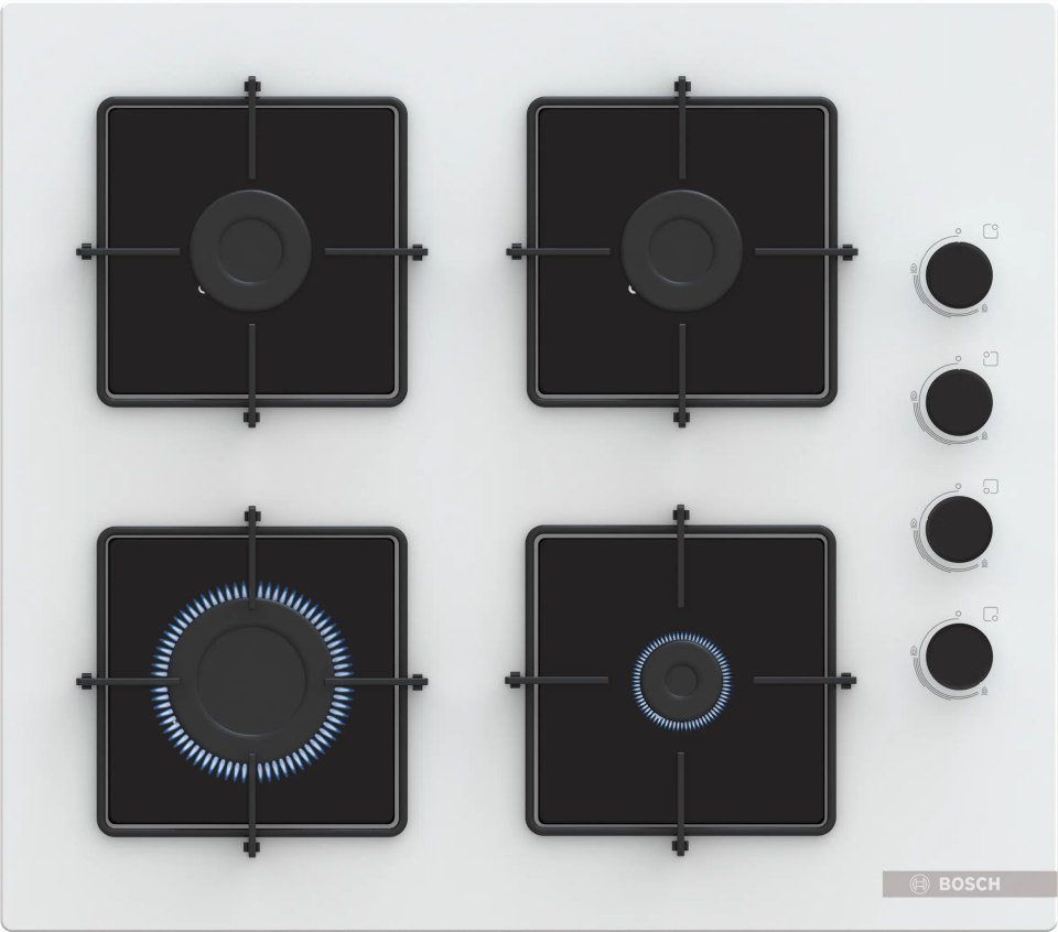 Bosch POP6C2P31O Gazlı Ocak 60 cm Sert cam, Beyaz