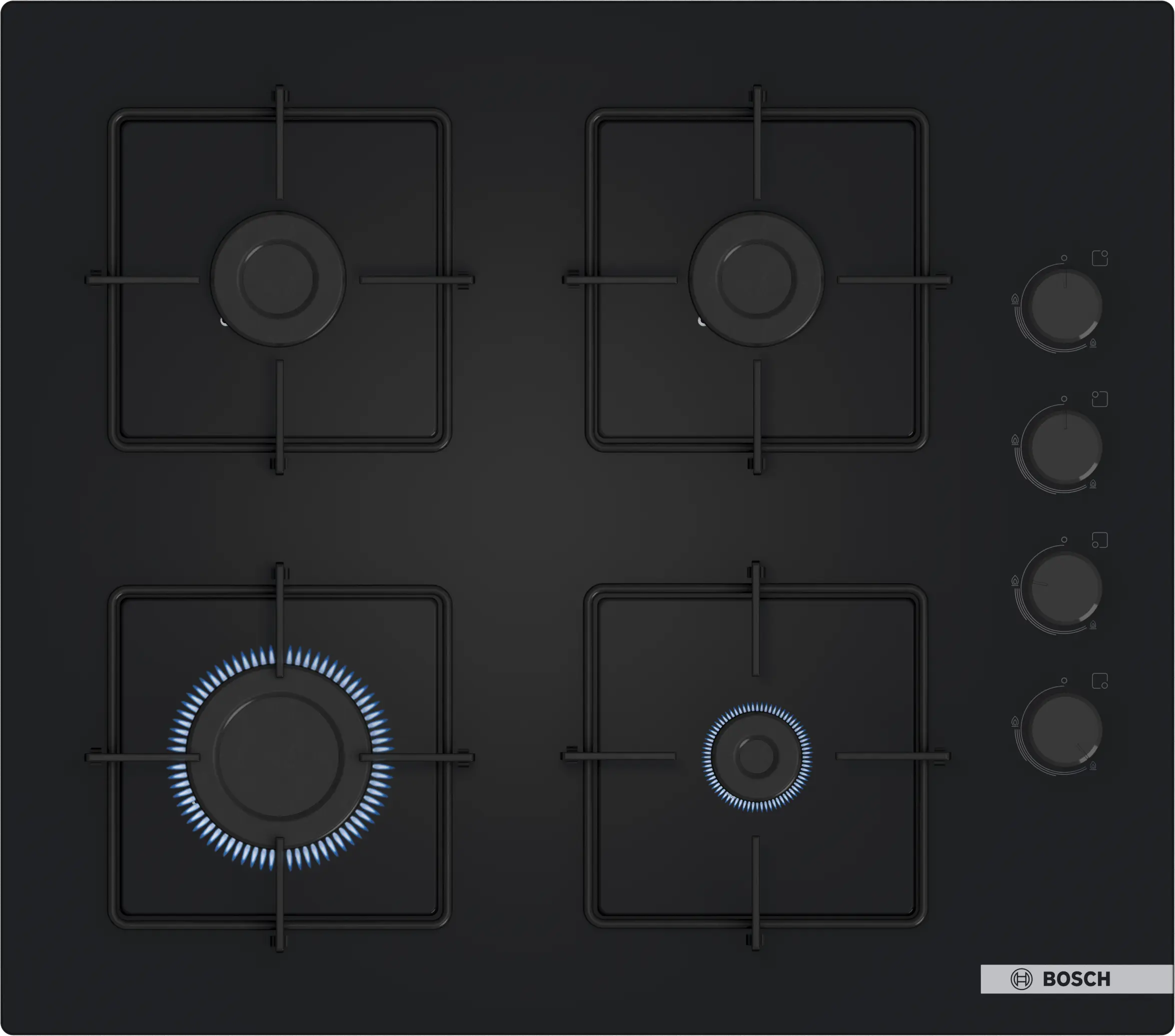 Bosch POP6C6P30O Gazlı Ocak 60 cm Sert cam, Siyah