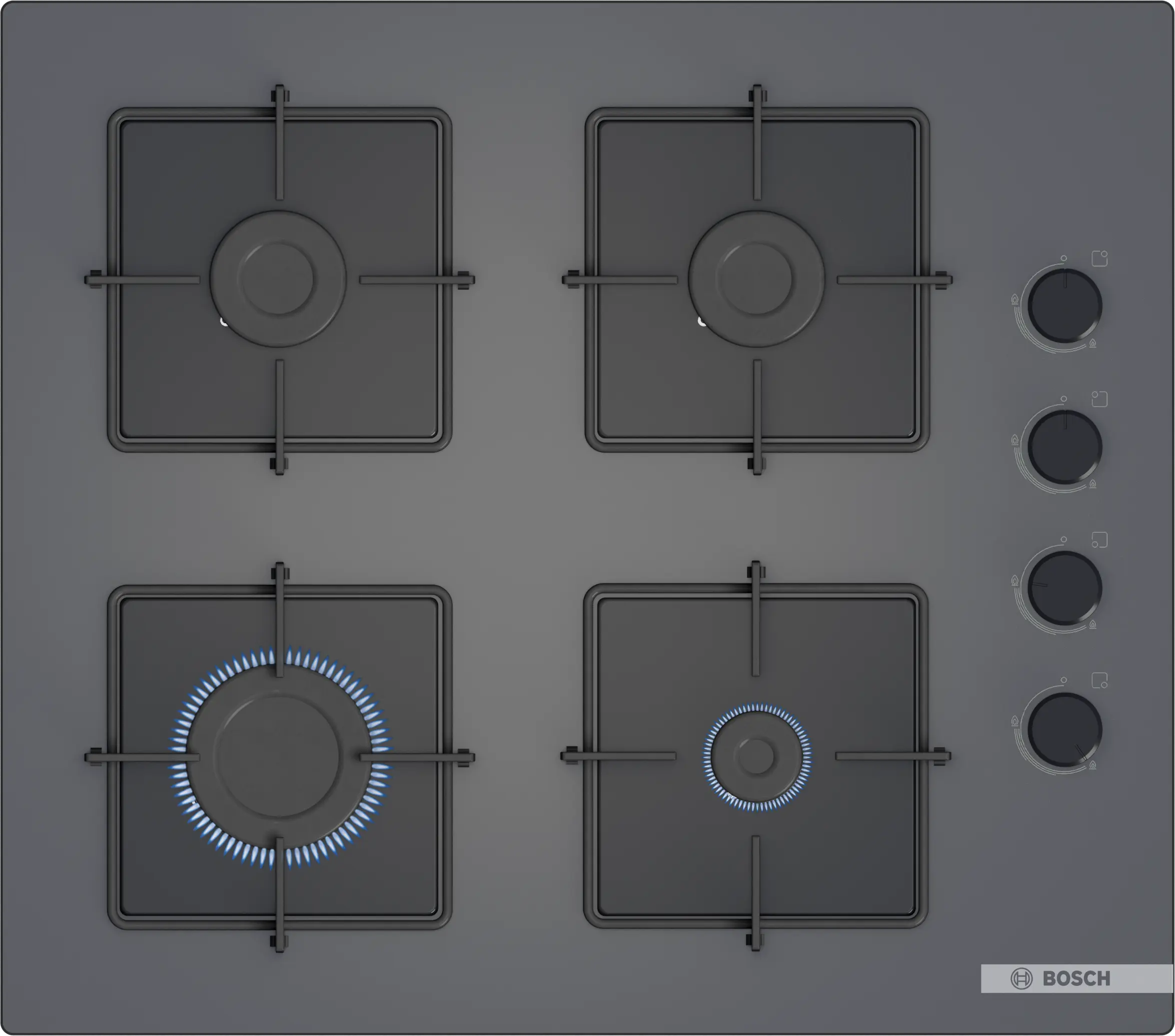 Bosch POP6C9P3OO Gazlı Ocak 60 cm Sert cam, Antrasit gri