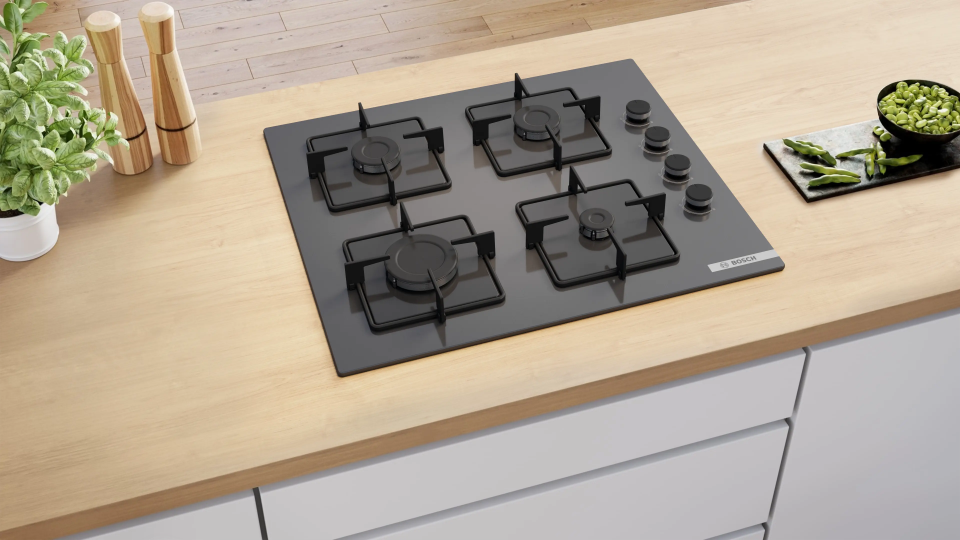 Bosch POP6C9P3OO Gazlı Ocak 60 cm Sert cam, Antrasit gri