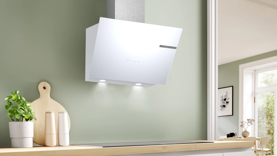 Bosch DWK66PJ20T Duvar Tipi Davlumbaz 60 cm Beyaz Cam Yüzey, Beyaz