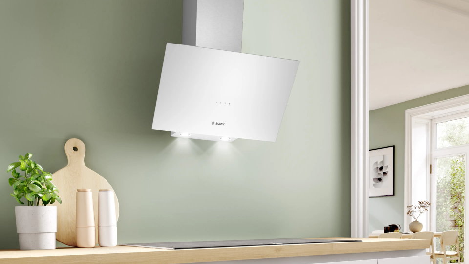 Bosch DWK64PJ20T Duvar Tipi Davlumbaz 60 cm Beyaz Cam Yüzey, Beyaz